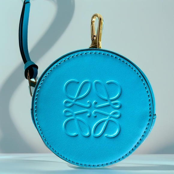 🆕LOEWE Calfskin Bright Blue Inflated Anagram Coin Pouch Bag Charm Key Holder GHW - Picture 1 of 11